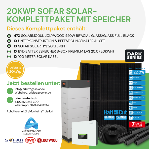 PV Komplettanlage (Sofar) (20 kWp mit Speicher)