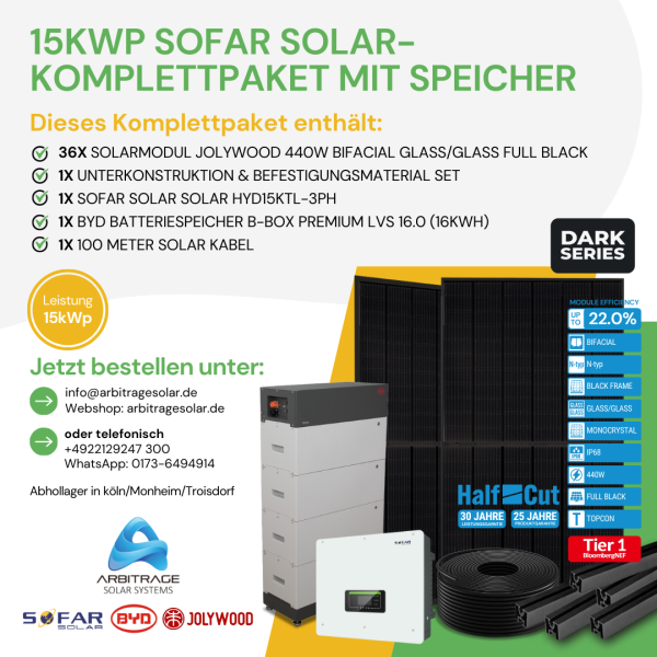 PV Komplettanlage (Sofar) (15 kWp mit Speicher)